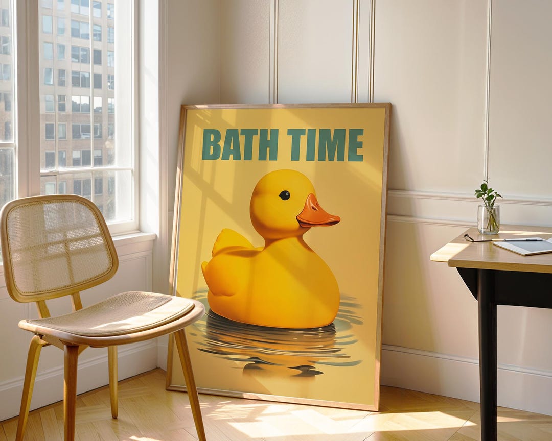Yellow Rubber Duck Bath Time Print: Funny Bathroom Art (digital ...