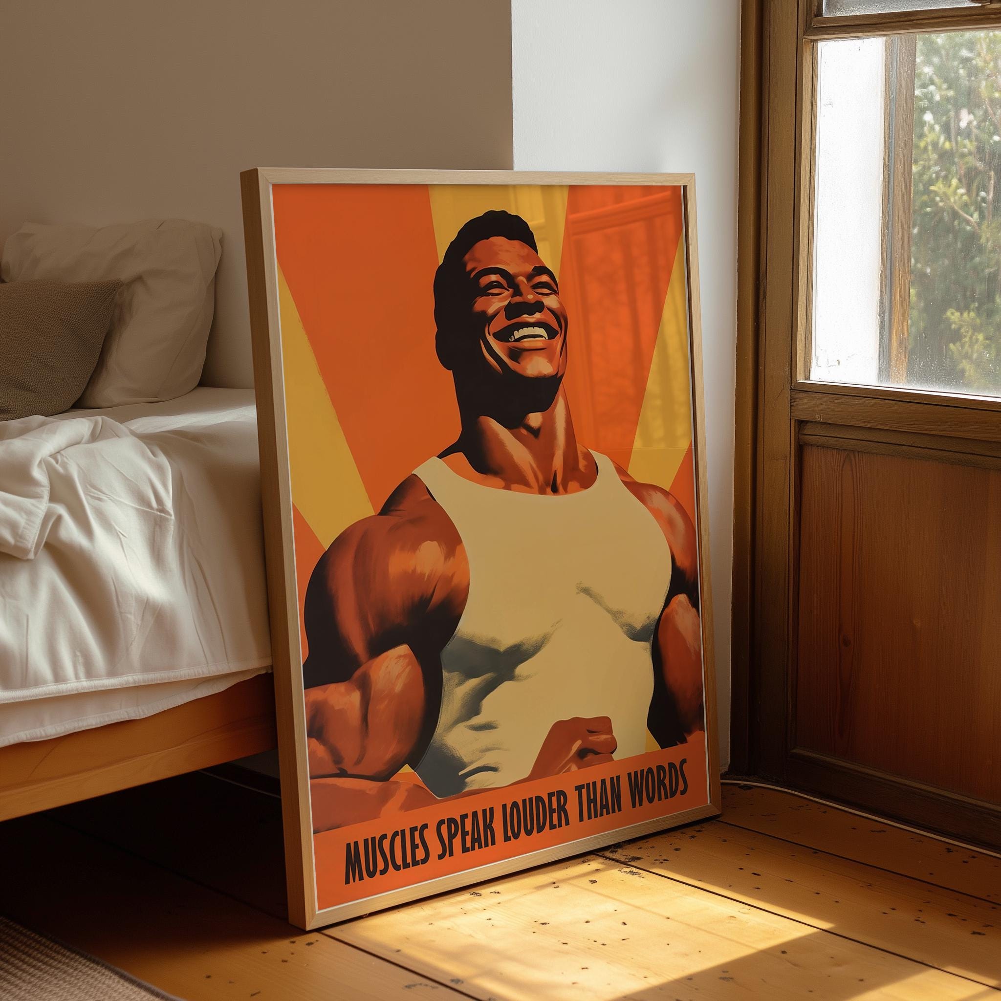Muscle Building Poster Motivational Gym Poster: Retro Exercise Art, Bodybuilding Decor for ...