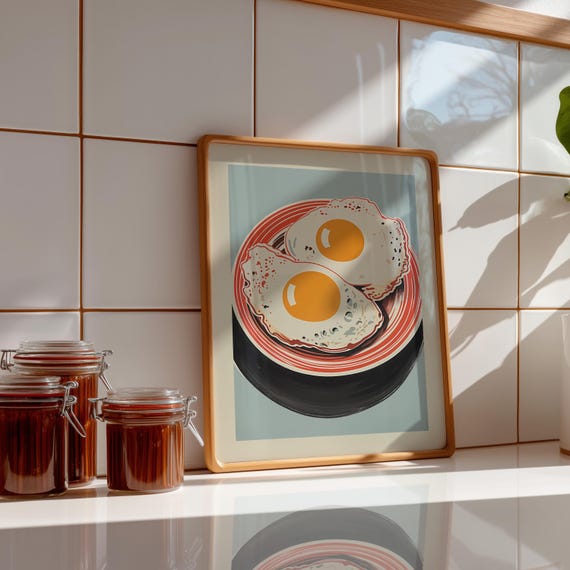 Mid Mod Kitchen Pop Art Egg Print, Quirky Breakfast Wall Art Decor (Digital Download)