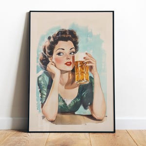 面白いビールポスター印刷可能なパブの壁アート レトロな主婦のアートプリント バーカートプリント バーの壁の装飾 コラージュガールアート 楽しいディナーパーティーアート