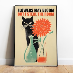 Black Cat Poster Printable Retro Cat Art Cute Kitten Illustration Cat Lover Gift Funny Wall Art Vintage Cat Art Print Silly Digital Prints