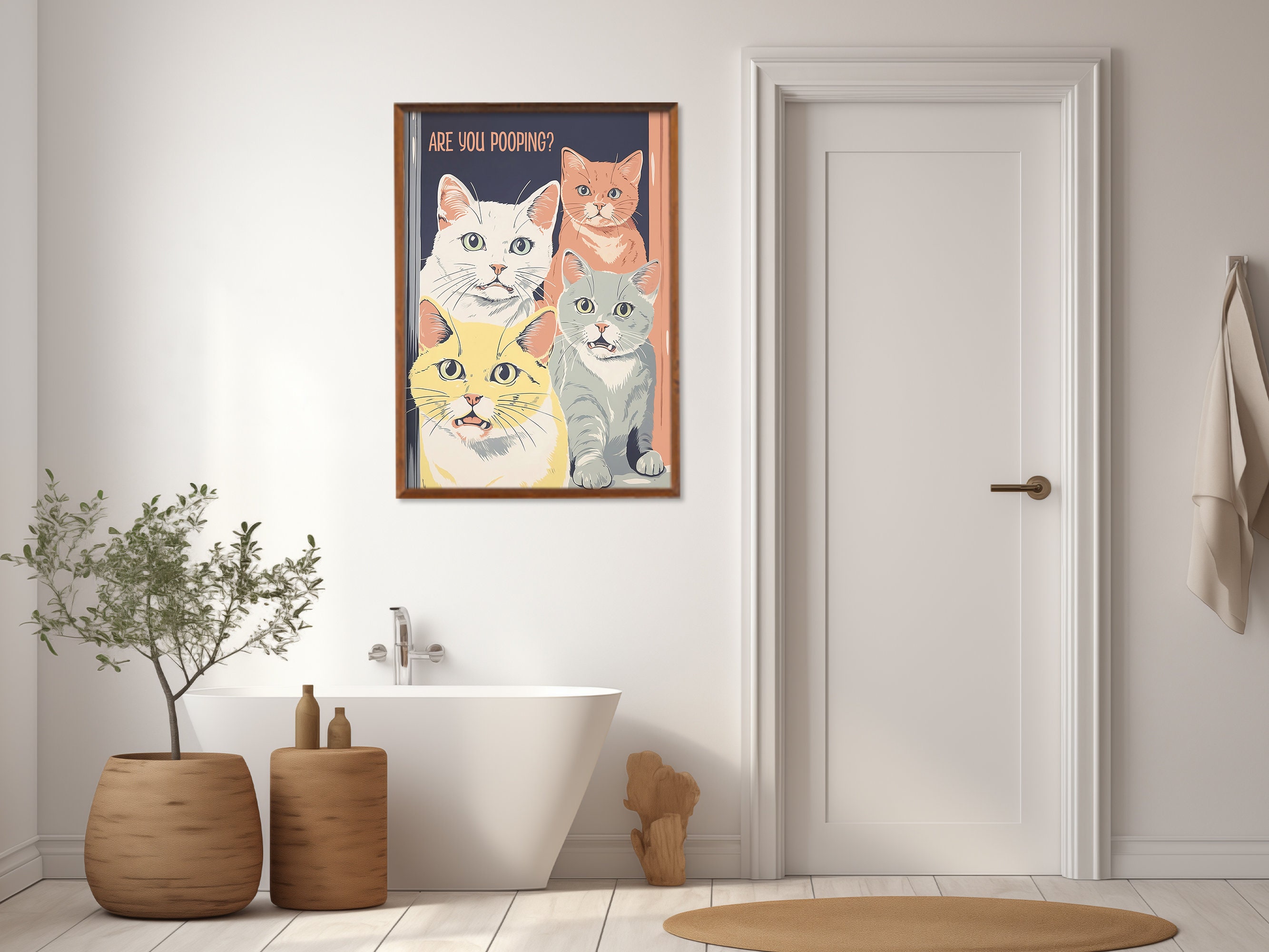 Printable Bathroom Wall Art Cat Art Toilet Poster Funny Bathroom Prints ...