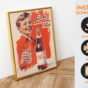 Affiche Coca-Cola, art mural Cola, affiche d'une bouteille de coke, affiche amusante, impression de cuisine, affiche de publicité rétro, style années 50 et 60, impressions pour cuisine, impressions rétro image 2