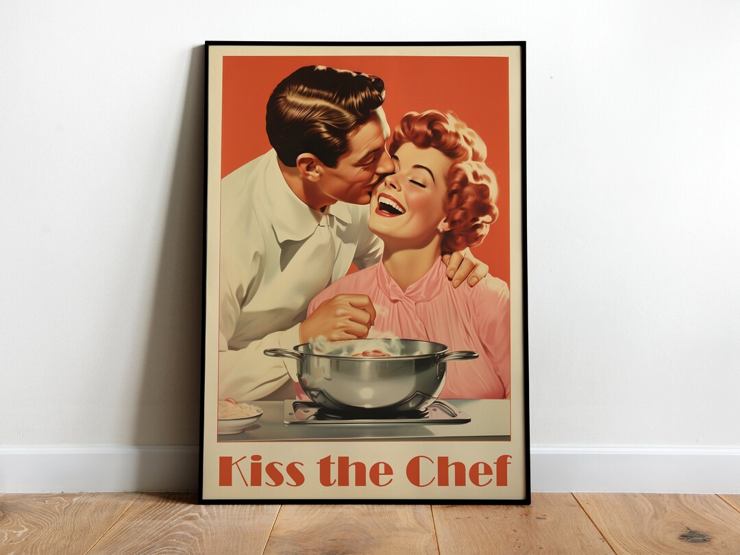 Cute Cooking Art Kitchen Wall Art Chef Art Print Kiss the Chef Print