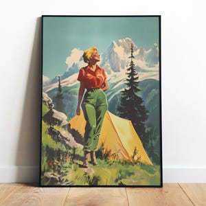 Retro Camping Art Print Outdoorsy Wall Art Printable Hiking Art Camping Gift Friend Adventure Posters Nature Art Moun Cabin Wall Decor