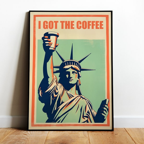 Retro Poster Statue of Liberty Art Print Maximalist Wall Art Funny Poster Retro Kitchen Wall Art Coffee Print Fun Coffee Print Kitchen Print