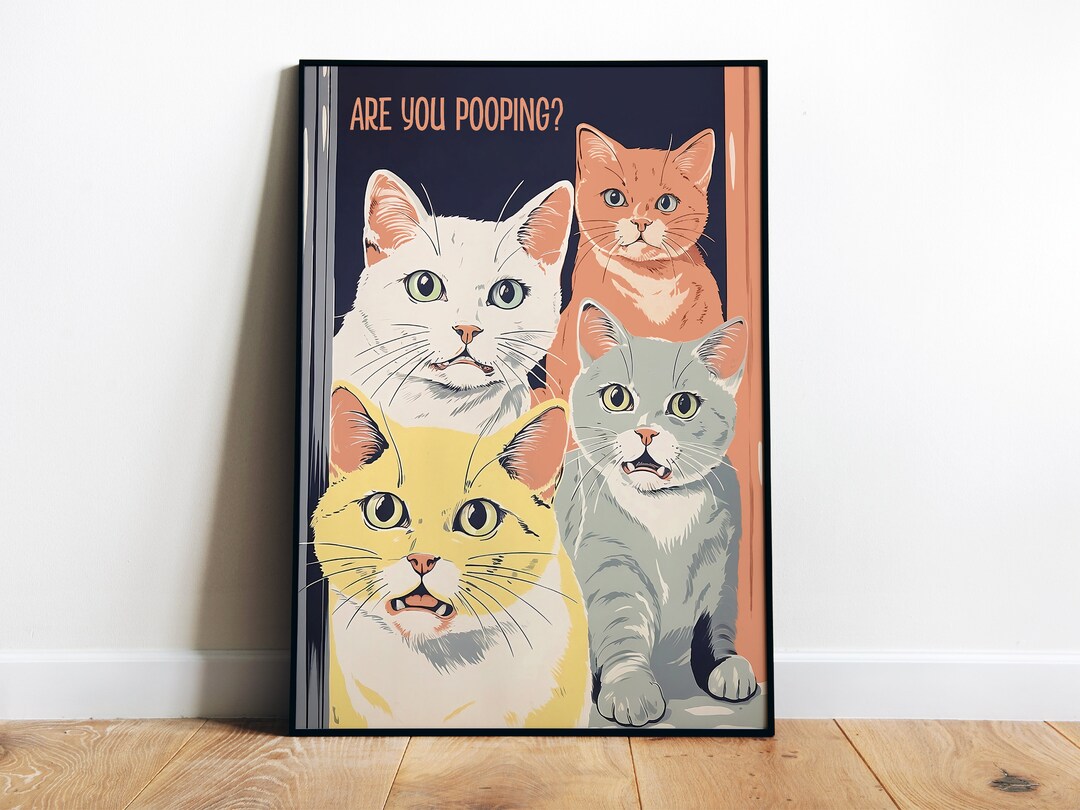 Printable Bathroom Wall Art Cat Art Toilet Poster Funny Bathroom Prints ...