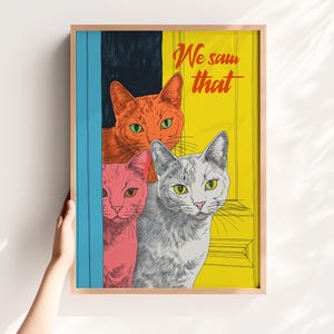 Grappige badkamer kat print retro toilet kunstprints voor gastentoilet (digitale download)