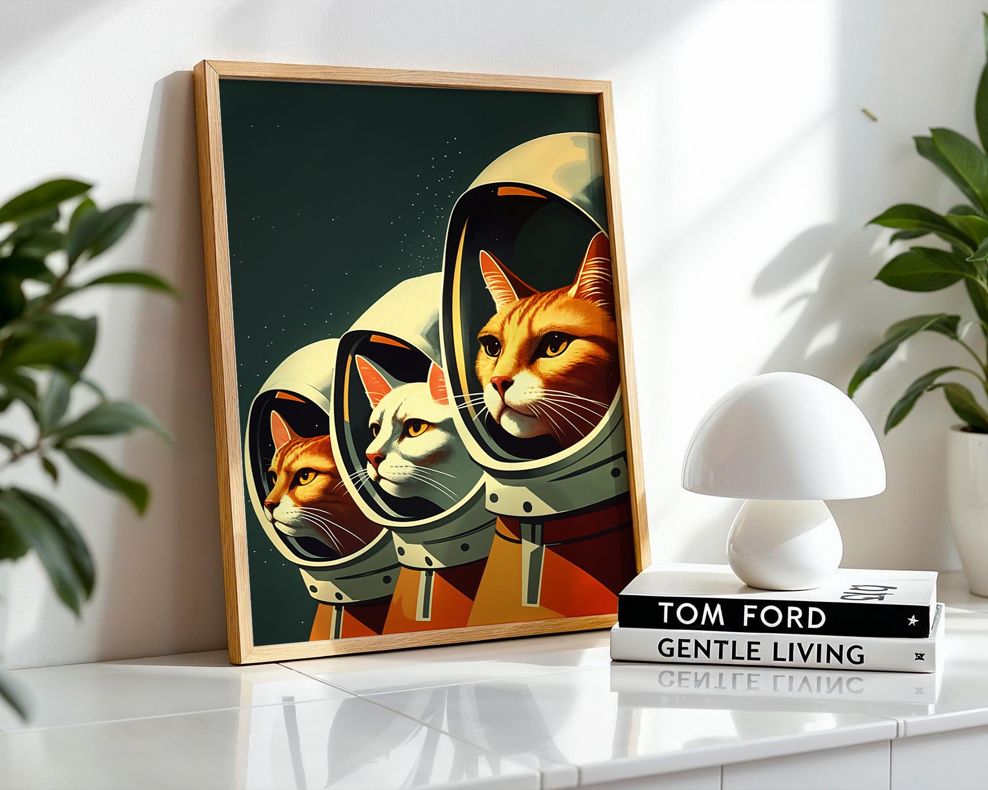 Retro Space Cats Print Astronaut Cat Poster Soviet Space Print