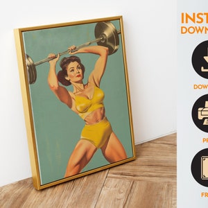 Retro Gym Poster Digital Print Vintage Gym Wall Art Fitness Poster Weightlifting Art Poster Heavy Lifting Art Bodybuilding Print Gym Print
