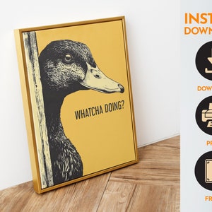 Retro Bathroom Wall Art Printable Funny Duck Poster Pooping Digital ...