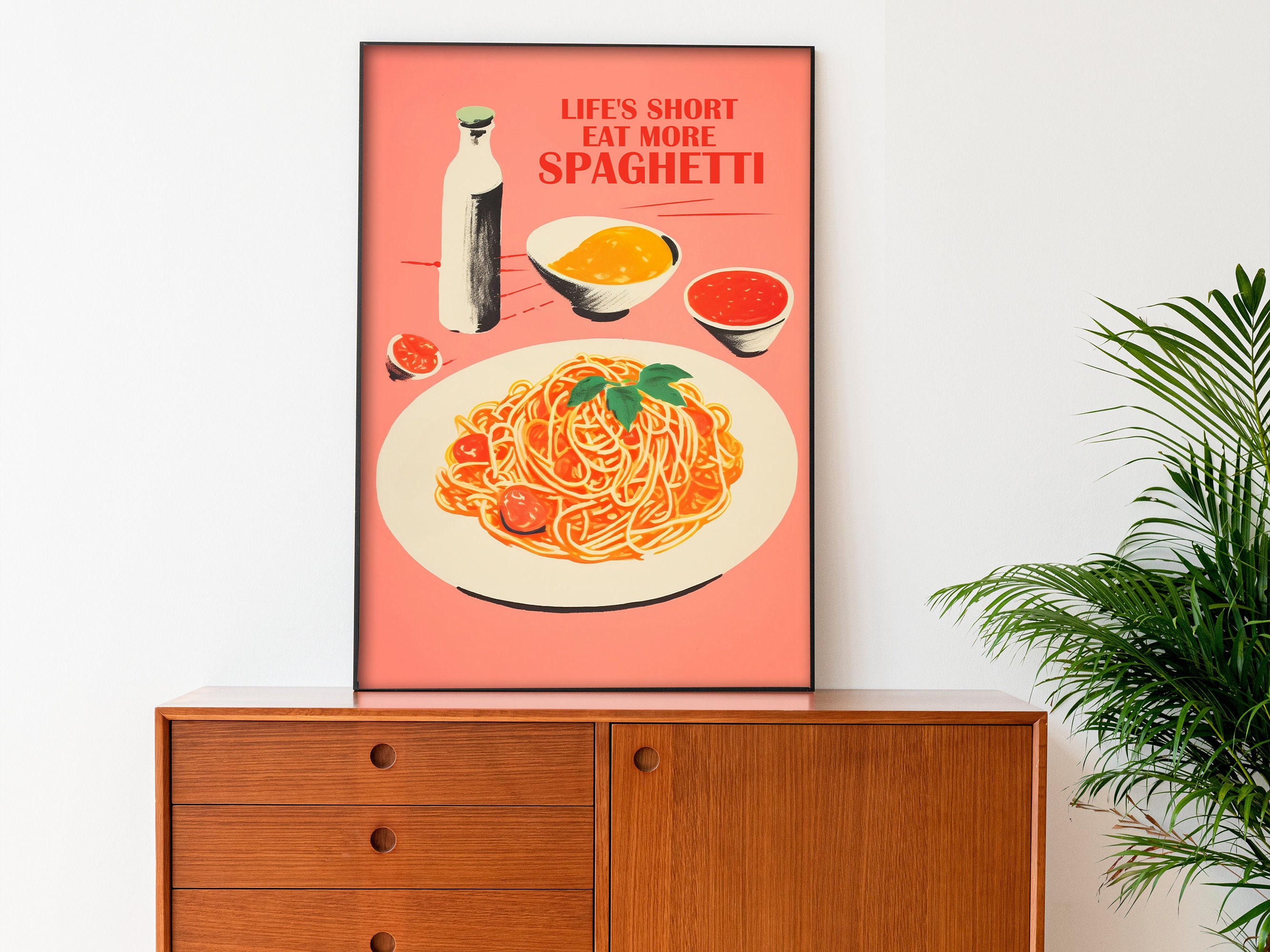Retro Food Print Spaghetti Wall Print Retro Kitchen Wall Decor Digital