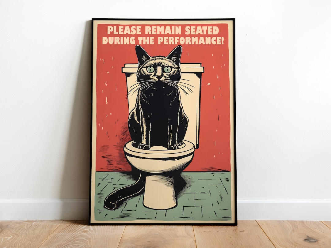 Funny Bathroom Print Funny Toilet Printable Cat on the Toilet - Etsy