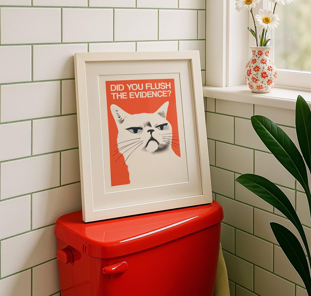 Funny Toilet Poster Restroom Wall Art Guest Bathroom Decor Cat Bathroom ...