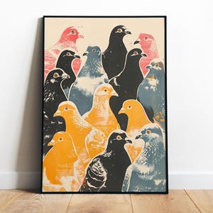 Retro Tauben Wand Kunst druckbare lustige Drucke für Badezimmer Wand Kunst Toilette Wand Dekor lustige Taube Druck Download Pop Art Vögel Poster Druck