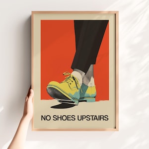 No shoes Upstairs Printable Funny Entryway Wall Art Retro Print No Shoes Inside Please Print Download Entrance Sign Retro Poster Shoes Off