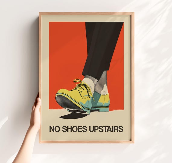 No shoes Upstairs Printable Funny Entryway Wall Art Retro Print No Shoes Inside Please Print Download Entrance Sign Retro Poster Shoes Off