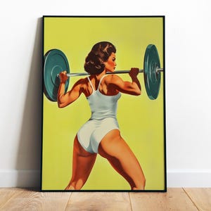 Retro Gym Girl Wall Art Printable Home Gym Decor Workout Room Art Print Exercise Poster Fitness Print Female Gym Heavy Lifting Workout Print