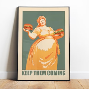 Funny Kitchen Art Print Digital Burger Poster Retro Kitchen Nook Decor Cheeseburger Art Print Dining Room Art Vintage Cafe Poster Hamburger