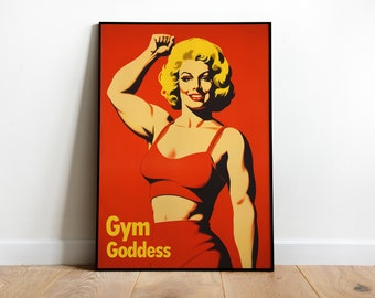 Retro Female Bodybuilder Print Gym Art Print Woman Weightlifter Poster Vintage Gym Print Home Gym Artwork Download Fitness Girl Poster