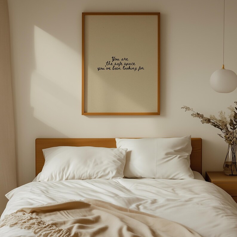 Minimalist typography on a beige background with the text: "This is a safe space, you are allowed to be yourself here."