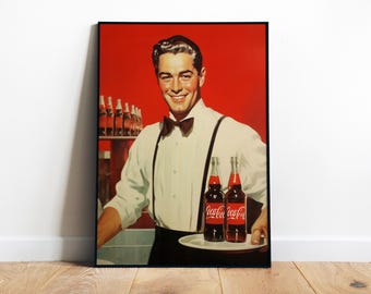 Retro Kitchen Wall Art Printable Vintage Coca Cola Poster Retro Ad Digital Soda Print Coke Art Cola Bottle Printable Retro Bar Poster Office