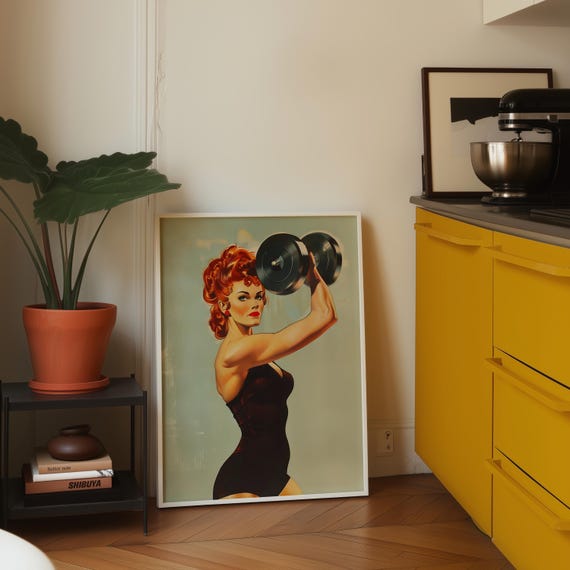 Retro Gym Poster Printable Exercise Wall Art Nostalgic Fitness Print for Her (Digital Download)