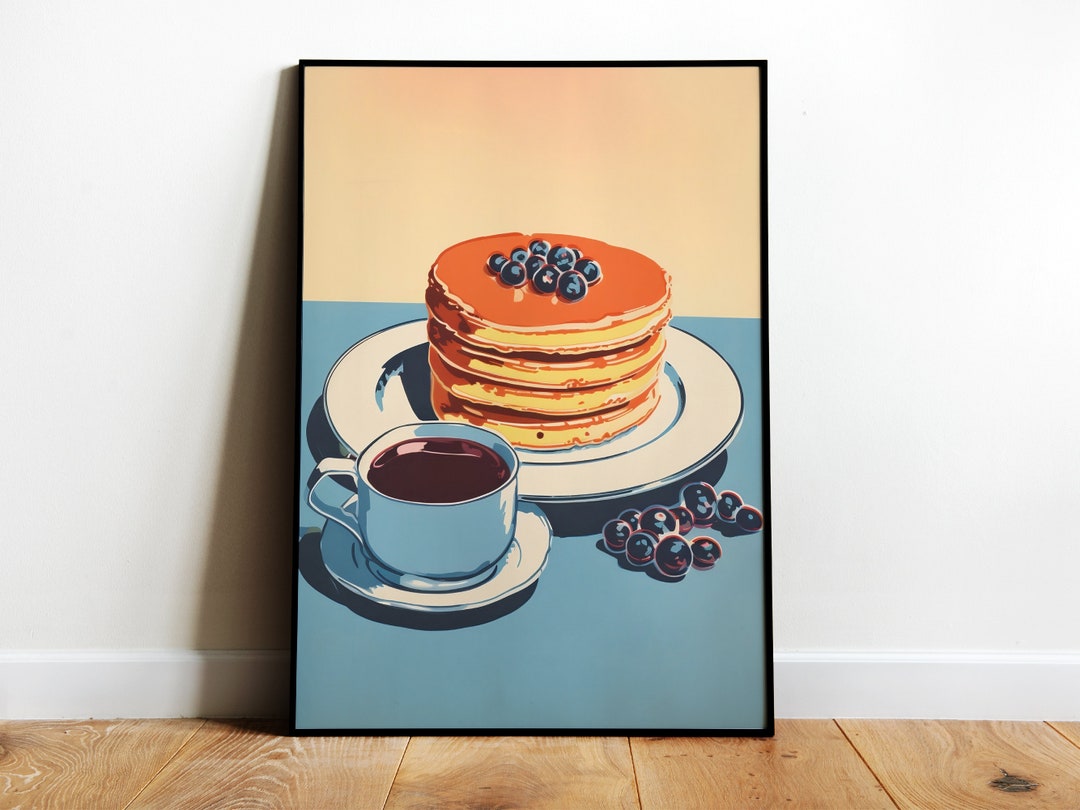Breakfast Print Pancakes Wall Art Retro Breakfast Print Pancakes and Coffee Poster ...