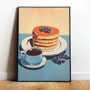 Pancakes Wall Art Retro Breakfast Print Pancakes and Coffee Poster Brunch Art Print Pastry Wall Art Dining Room Art Kitchen Wall Art Digital