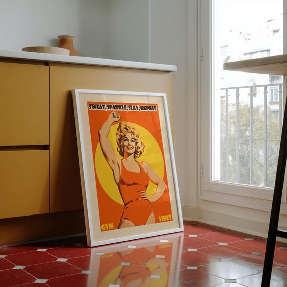Retro Gym Art Dopamine Decor Sport Poster Maximalist Fitness Girl Print (Digital Download)