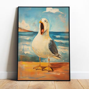 Lustige nervige Möwe Poster druckbare Badezimmer Wandkunst Retro Kunst für Toilette Screme Kunstdruck Seekunst Strandhausdekor Seevogel Kunstdruck