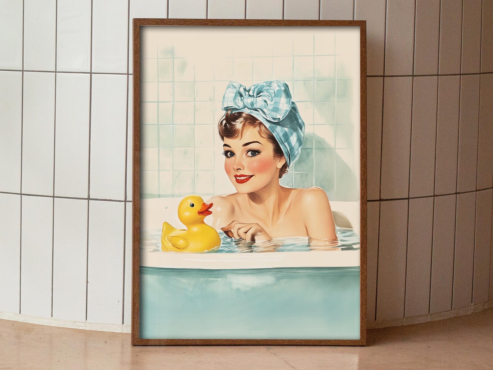 Retro Bathroom Wall Art Printable Bath Time Print Yellow Rubber Duck ...