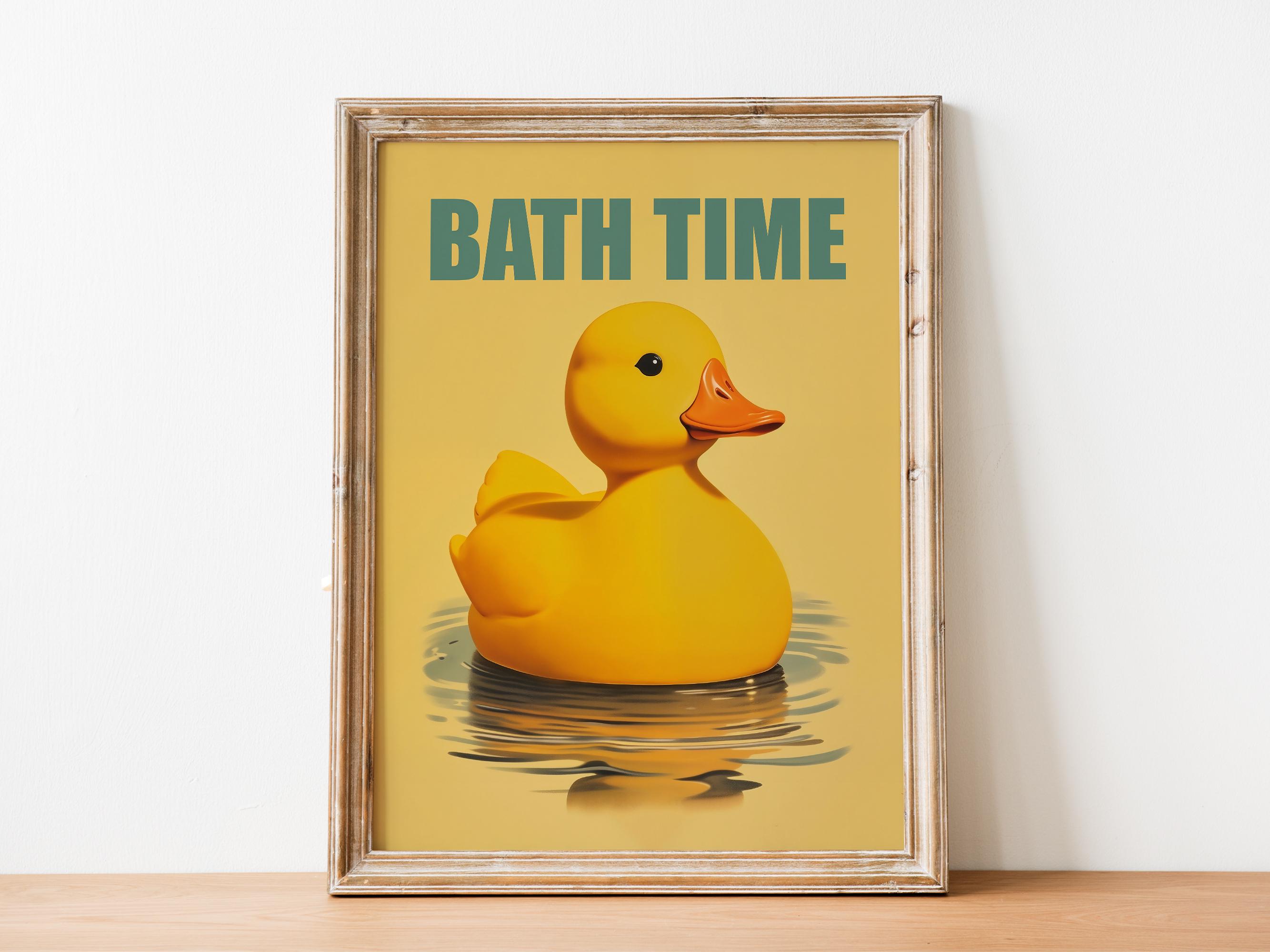 Yellow Rubber Duck Bath Time Print: Funny Bathroom Art (digital ...