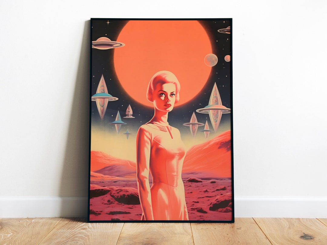 Astronaut Art Print Sci Fi Art UFO Wall Art Retro Futuristic Art Poster ...