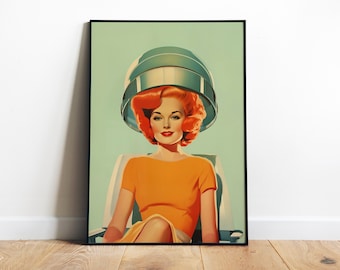 Hairdresser Wall Art Printable Retro Housewife Poster Vintage Beauty Salon Hairstylist Art Lounge Wall Decor 1960s Style Poster Digital Art