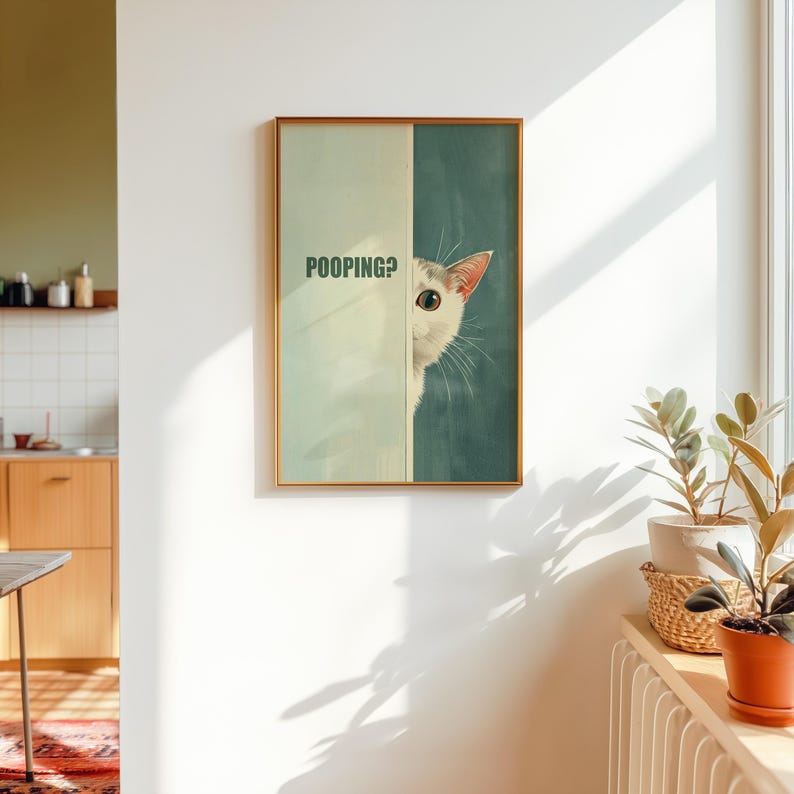 Toilet Poster Funny Cat Bathroom Art Are You Pooping Powder Room Decor ...