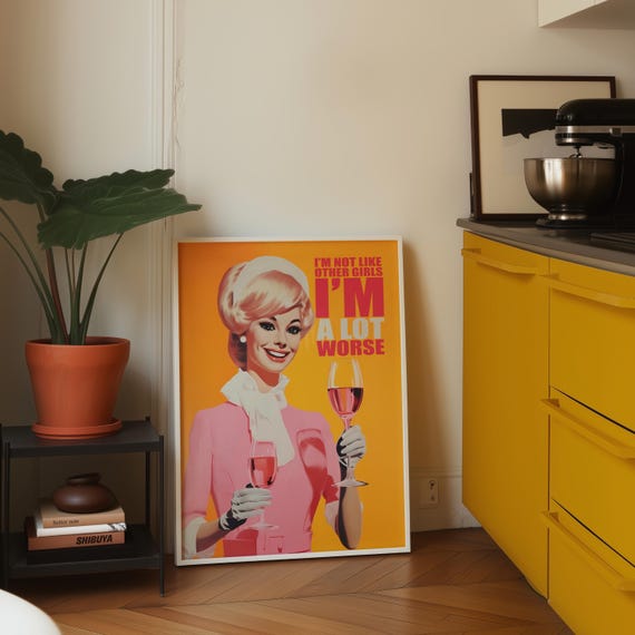 Funny Quote Poster Girly Room Decor Retro Woman Feminist Wall Art (Digital Download)