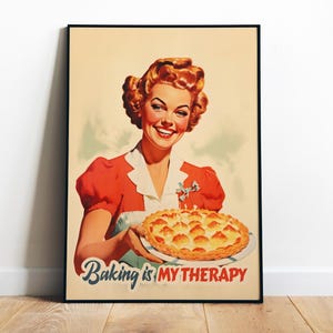 Atomic Age Print Funny Kitchen Wall Art Retro Print Baking Happy Housewife Cooking Art Cake Print Gift for her Printable Kitchen Nook Decor