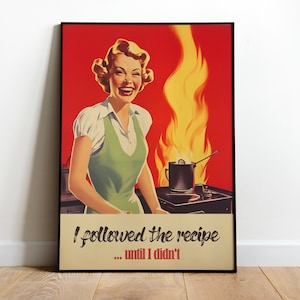 Retro Kitchen Print Funny Kitchen Wall Art 50s 60s Art Print Download Silly Retro Posters Cooking Print Happy Housewife Print Kitchen Decor
