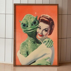 Aliens Wall Art Printable Alein Love Art Vintage Sci Fi Poster Alien Art Print Weird Print Retro Funny Poster Maximalist Wall Art Digital