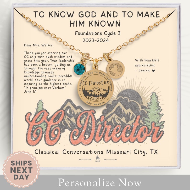 Personalized CC Director Necklaces Gift For Classical Conversations Director Jewelry CC Director Gift Neck Lace To Know God EOY Mountains image 1