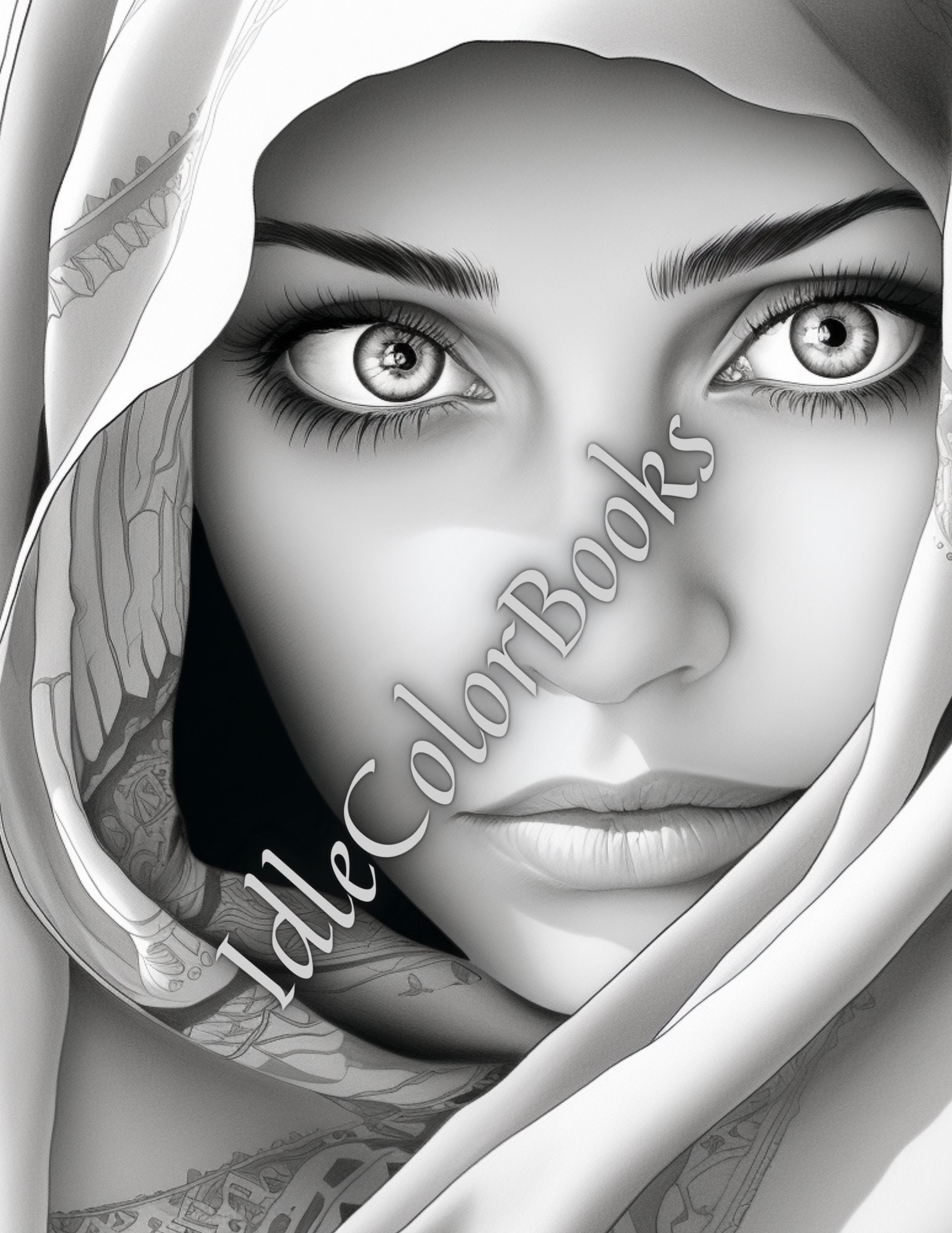 Beauties in Hijabs, Arabic Muslim Woman Coloring Book Pages - Digital ...