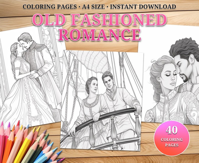 Old-fashioned Romance Printable 40 Coloring Pages for Adults - Etsy