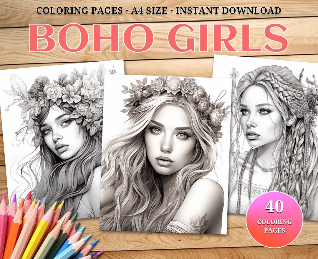 Boho Girls & Summer Vibes Coloring Book Pages for Adults - Etsy
