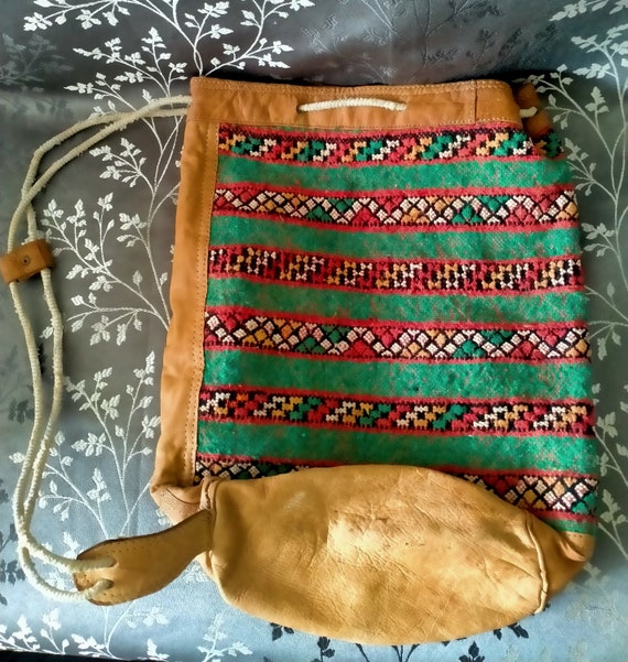Authentic Vintage Drawstring Bucket Bag, Guatemal… - image 2