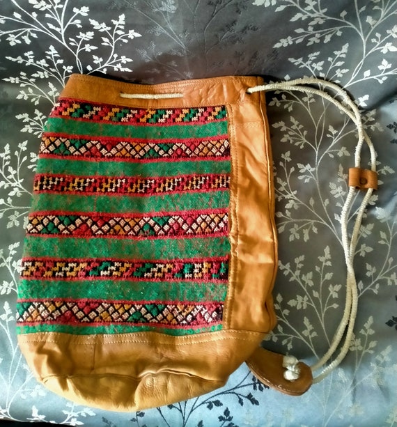 Authentic Vintage Drawstring Bucket Bag, Guatemal… - image 1