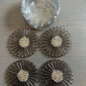 Flower Resin Coaster Set of 4 with Coaster Holder, Cute Epoxy Resin Coaster, Black Resin Coaster, Handmade Drink Coasters
