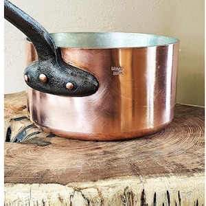 Heavy Duty Peter Brux Copper Saucepot Pan 8.5” x 4.75” 3.2mm Thick Almost 8 lbs Newly Tinned
