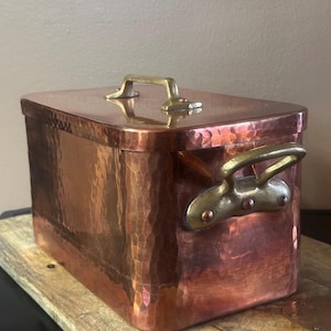 Vintage French Hammered Copper Daubiere 13” – 14.4 lbs – 2mm Thick Rectangular Pot W/Lid - Stamped Made in France (Mauviel Style)