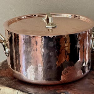 Heavy Gauge Large Dehillerin Beautifully Hammered 11” Copper Stew Pot or Rondeau 3.2mm Thick